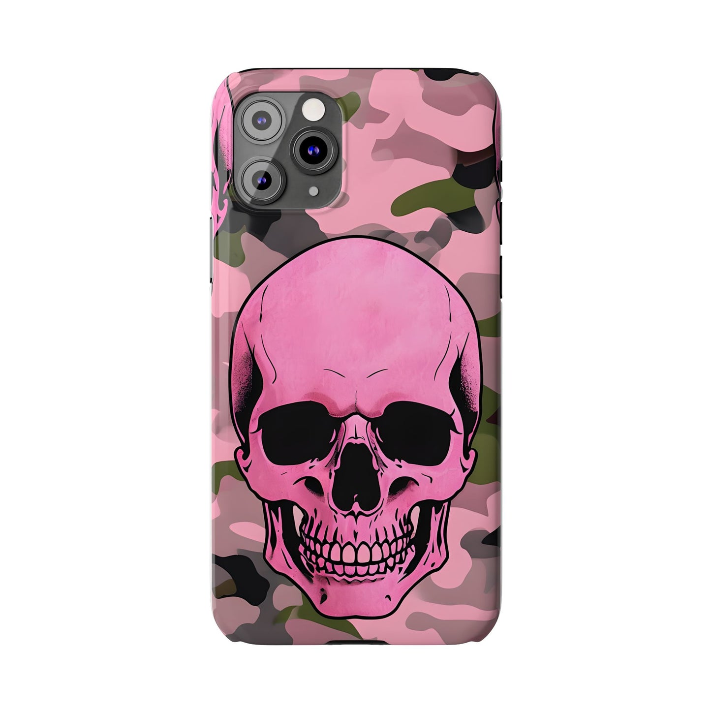 Pink Camo Skull Phone Case, Slim Case for iPhone, Edgy Phone Accessory, Unique Gift for Her, Trendy Tech Lover