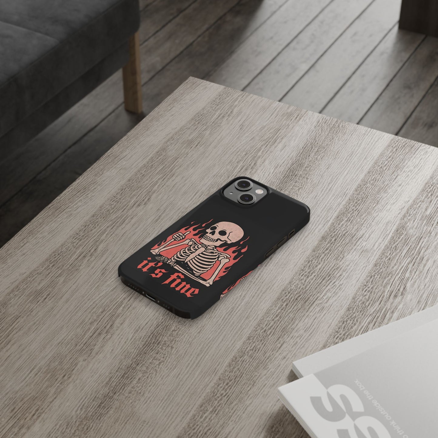 Skeleton It's Fine Phone Case, Slim Phone Cover, Halloween Gift, Gothic Style, Quirky Phone Accessories, Unique Slim Cases
