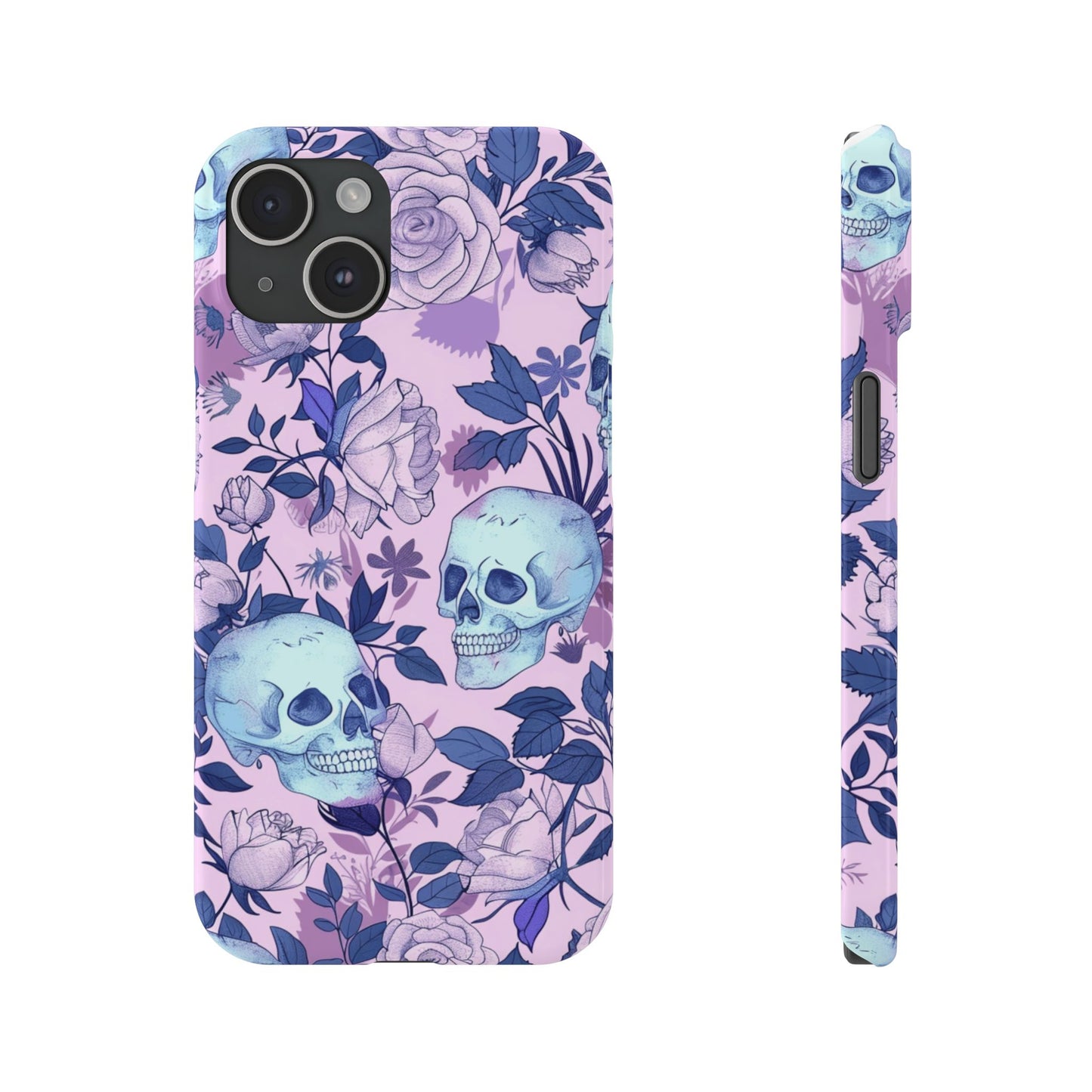 Floral Skull Slim Phone Case - Aesthetic, Trendy, Gift for Goth Lovers, Unique Phone Accessories, Floral Print, Halloween Decor