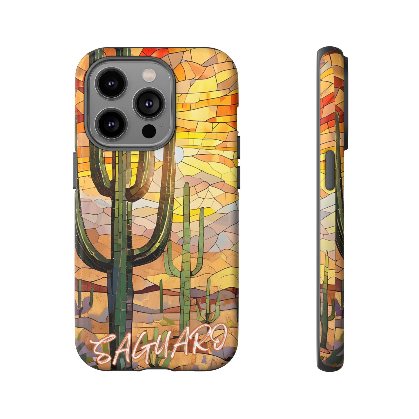 Saguaro Mosaic Tough Phone Case - Vibrant Desert Cactus Art, Southwest Nature Aesthetic, Compatible with iPhone, Galaxy, and Google Phones