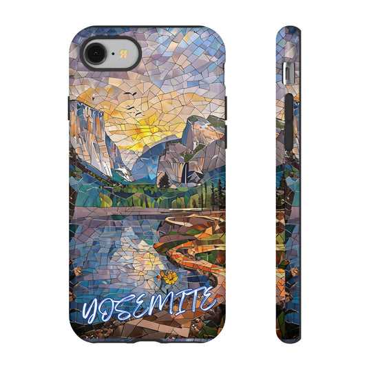 Yosemite Mosaic Tough Phone Case - Mountain Nature Art, Scenic Forest Aesthetic, Compatible with iPhone, Galaxy, and Google Phones