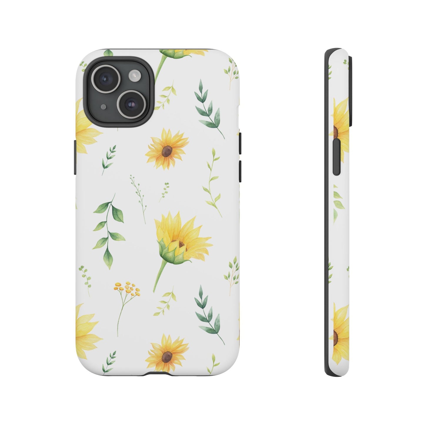 Sunflower Floral Tough Phone Case - Watercolor Botanical Print, Bright Nature Aesthetic, Compatible with iPhone, Galaxy, and Google Phones
