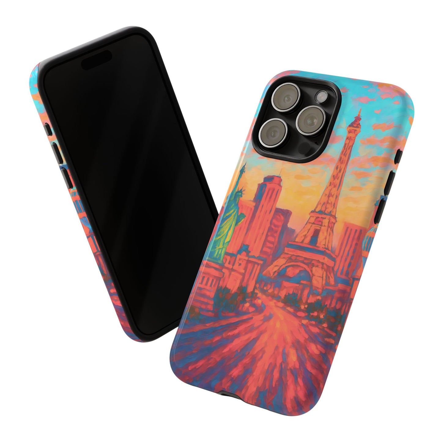 Cityscape Tough Phone Case, Las Vegas Strip Skyline Phone Cover Watercolor Art Design, Compatible with iPhone, Galaxy & Google