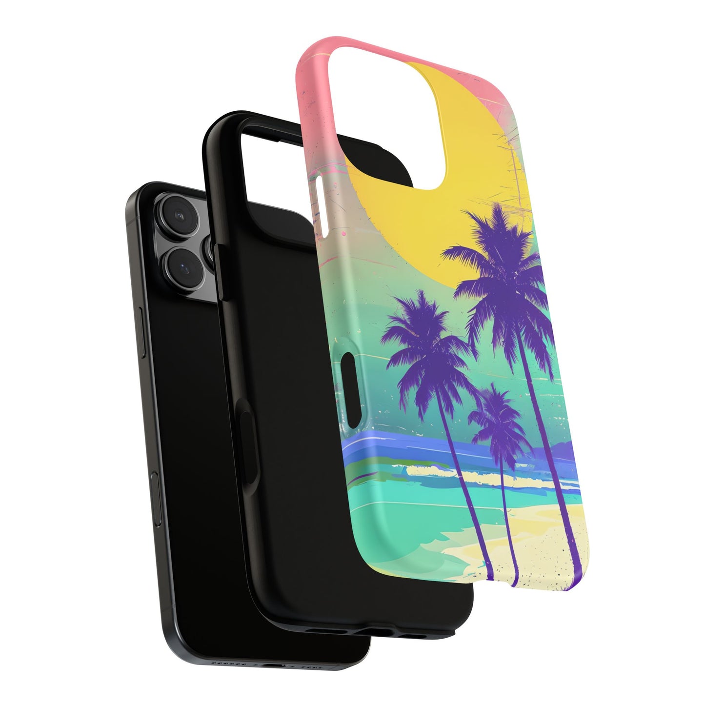 Neon Sunset Beach Vibes Case - Retro Vaporwave Aesthetic with Sunset and Tropical Palms Trees, compatible with iPhone, Samsung Galaxy, Pixel