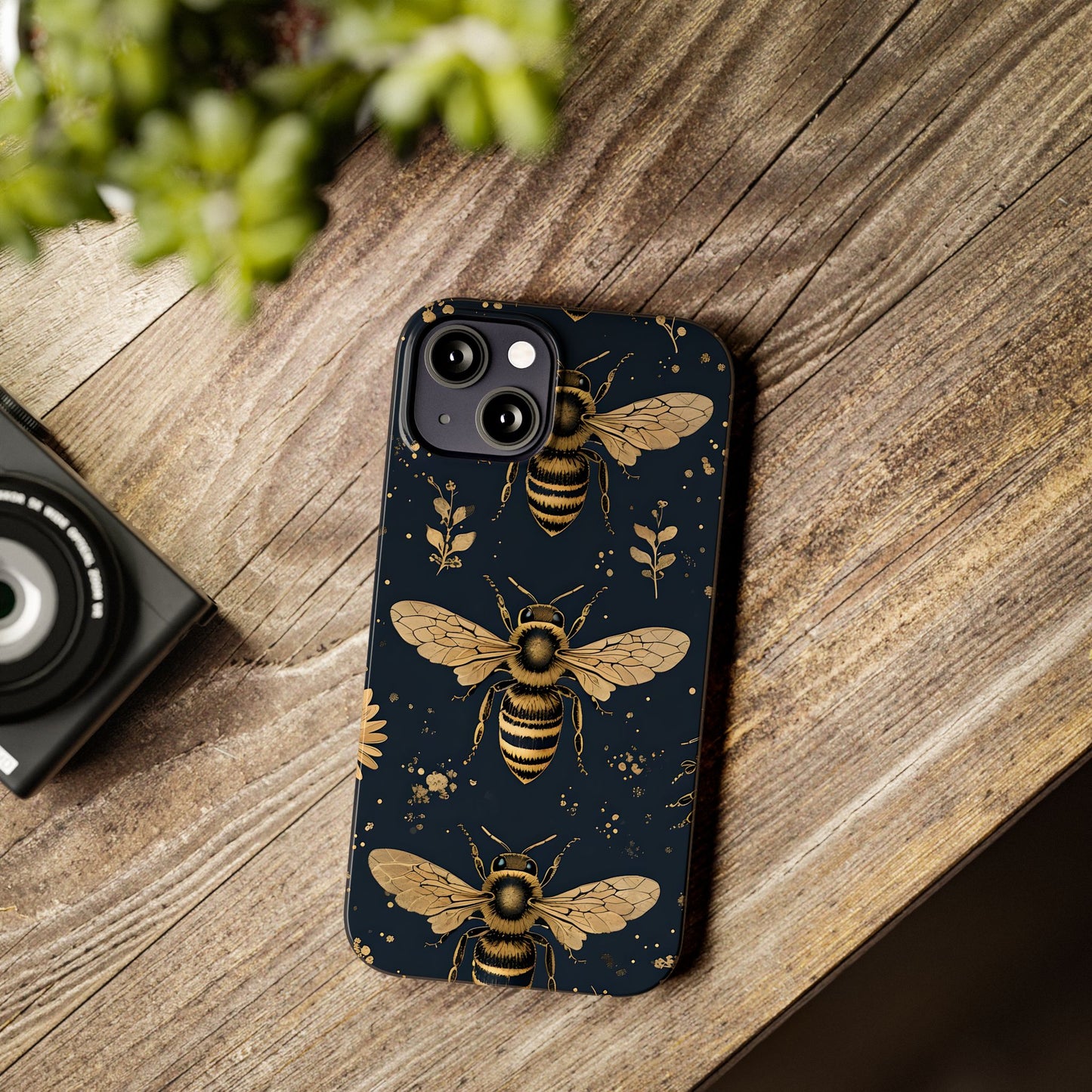 Golden Bee Slim Phone Case | Nature Lover Gift | Floral Print Design | Eco-Friendly Accessory | Ideal for Birthdays, Holidays