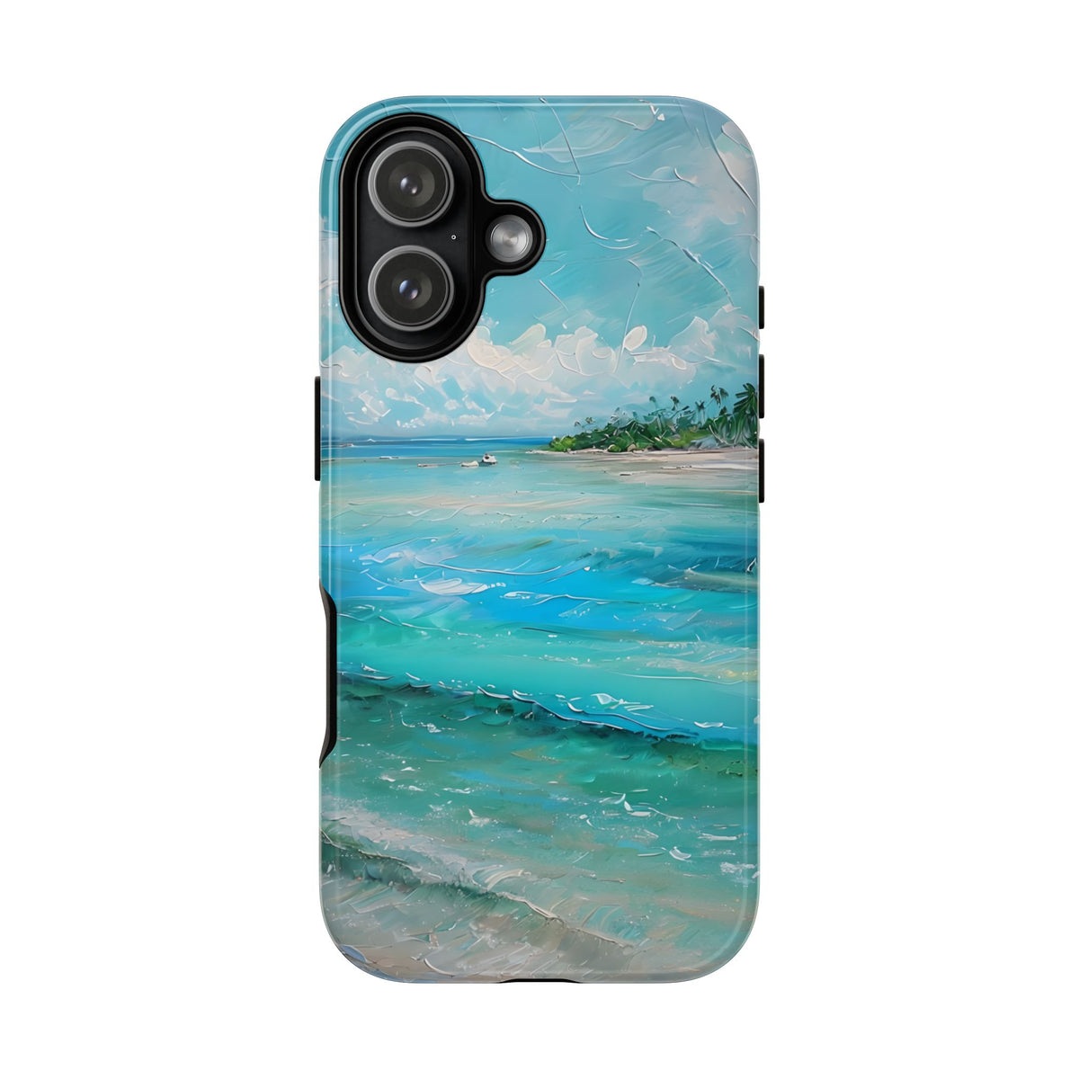 Tropical Beach Scenery Tough Phone Case, Oil Painting Phone Cover, Turquoise Ocean Compatible with iPhone 17, 16, 15, 14, 13, Galaxy, Google