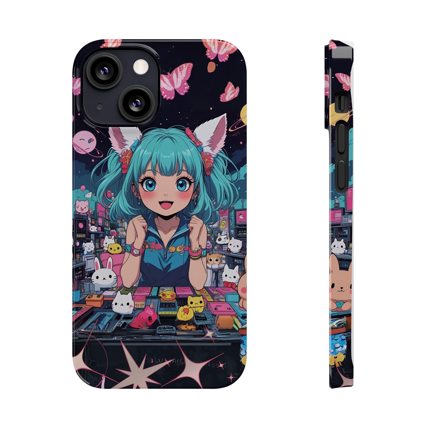 Y2K Anime Girl Slim Phone Case, Kawaii Vaporwave Style, Cute Maximalist Aesthetic, Anime Design, Slim Protection, Aesthetic Accessory