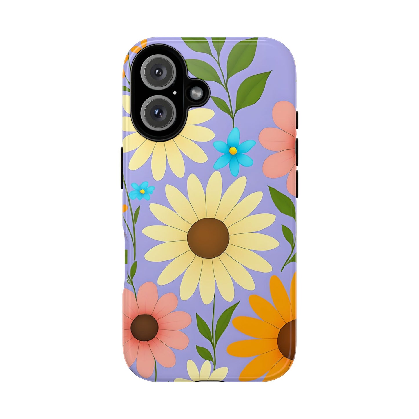 Minimal Daisy Flower Tough Phone Case - Retro Coquette Floral Print, Cute Soft Aesthetic, Compatible with iPhone, Galaxy, and Google Phones