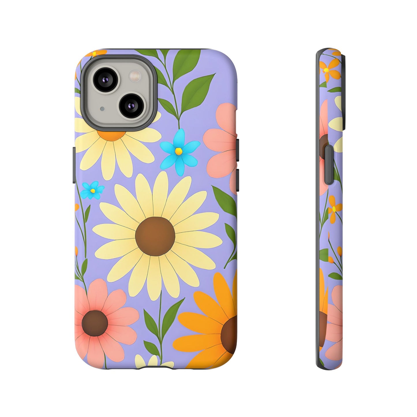 Minimal Daisy Flower Tough Phone Case - Retro Coquette Floral Print, Cute Soft Aesthetic, Compatible with iPhone, Galaxy, and Google Phones