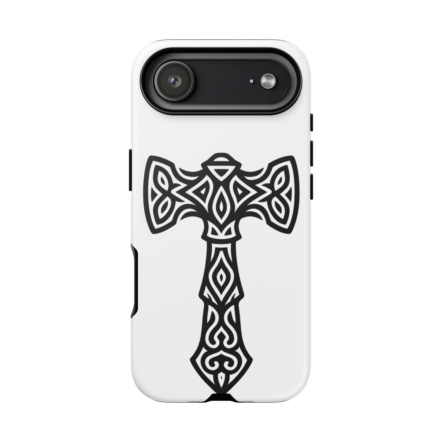 Tough Case Celtic Cross Black and White Design Phone Cover Compatible with iPhone 17, 16, 15, 14, 13, Galaxy, Google Irish Heritage Pattern