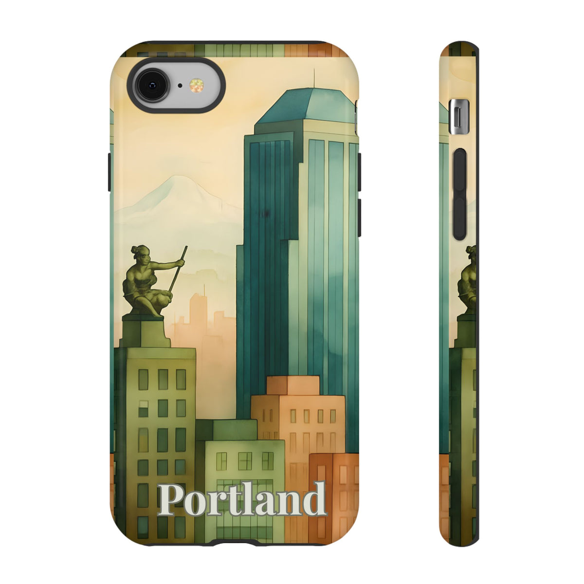 Portland Cityscape Phone Case • Urban Skyline Art Tough Case • Watercolor City Aesthetic • Gift for Travelers • Compatible with iPhone, Galaxy, Google