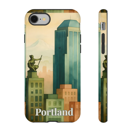 Portland Cityscape Phone Case • Urban Skyline Art Tough Case • Watercolor City Aesthetic • Gift for Travelers • Compatible with iPhone, Galaxy, Google