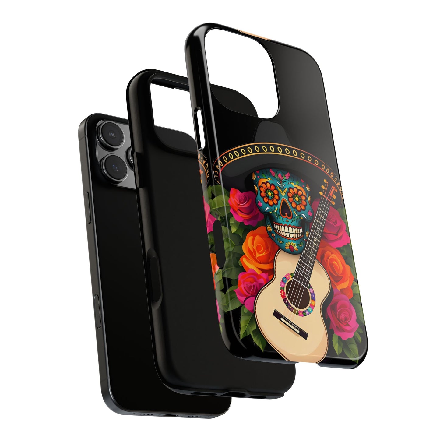 Mariachi Skull Tough Phone Case - Colorful Folk Aesthetic, Halloween Floral Skull Design, Compatible with iPhone, Galaxy, and Google Phones