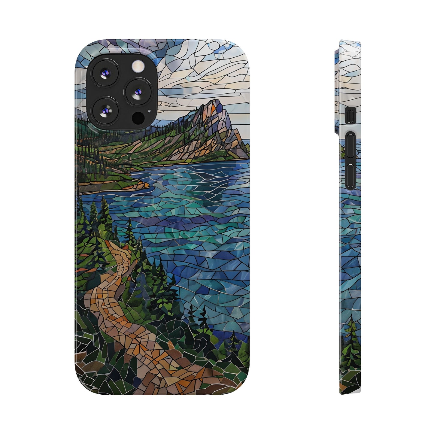 Isle Royale Mosaic Slim Phone Case, Remote Island Wilderness Art, Great Lakes Nature Aesthetic, Eco-Friendly Phone Accessory