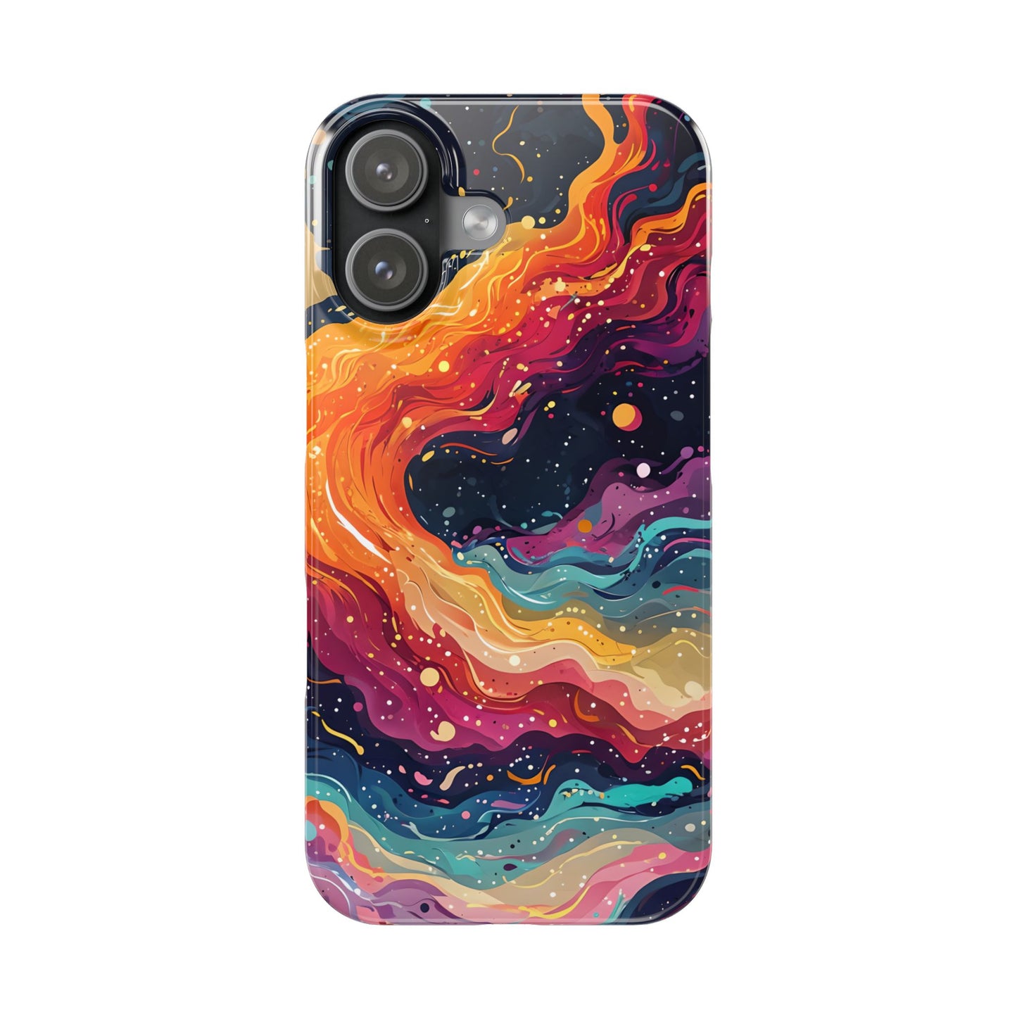 Perfect for cosmic fans and creatives alike, this phone case brings together galactic vibes and modern design. The swirling mix of starry dots and nebula-inspired color flow is mesmerizing and unique.