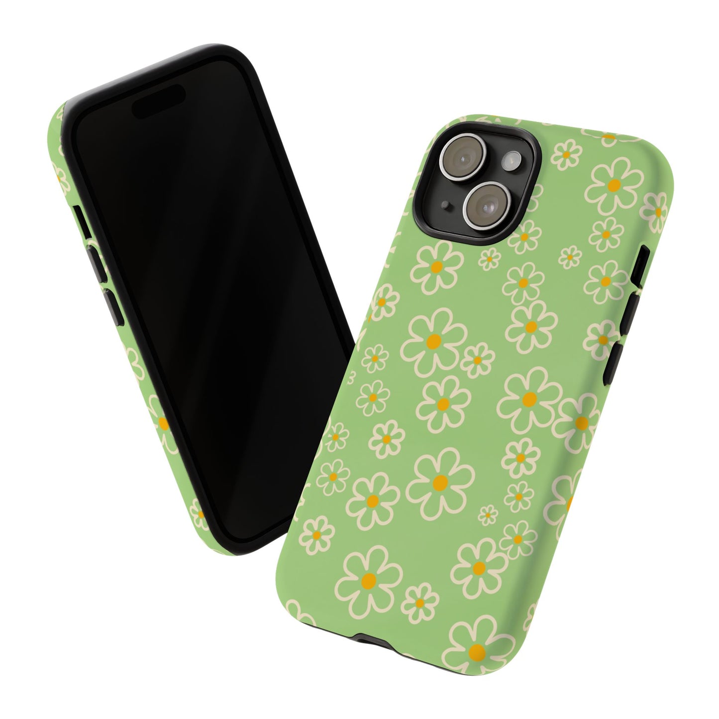 Minimal Daisy Flower Tough Phone Case - Retro Coquette Floral Print, Cute Soft Aesthetic, Compatible with iPhone, Galaxy, and Google Phones