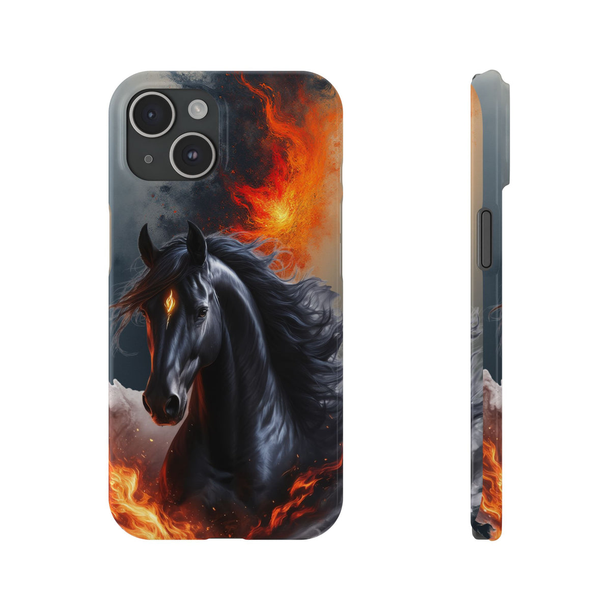 Year of the Horse Black Art Slim Phone Case, Chinese Zodiac 2026 Design, compatible with iPhone 17 16 15 14 13 12 11
