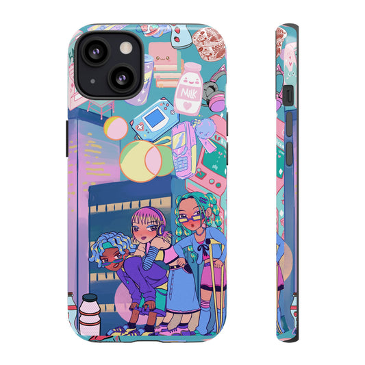 Y2K Anime Girl Tough Phone Case - Kawaii Vaporwave Style, Cute Maximalist Aesthetic, Compatible with iPhone, Galaxy, and Google Phones
