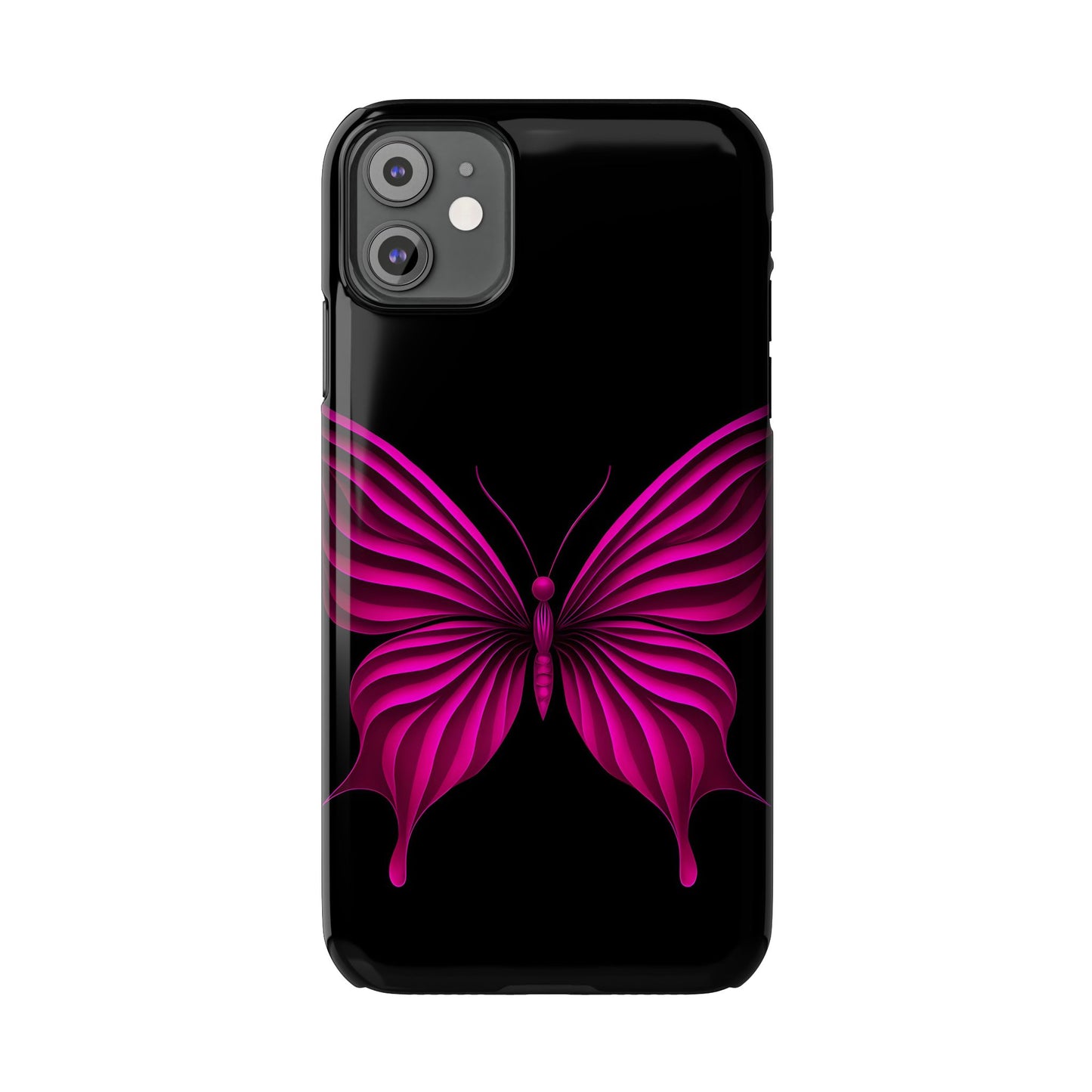 Pink Butterfly Phone Case, Elegant Insect Art, Black Aesthetic Slim Phone Case Compatible with iPhone, Galaxy, Google