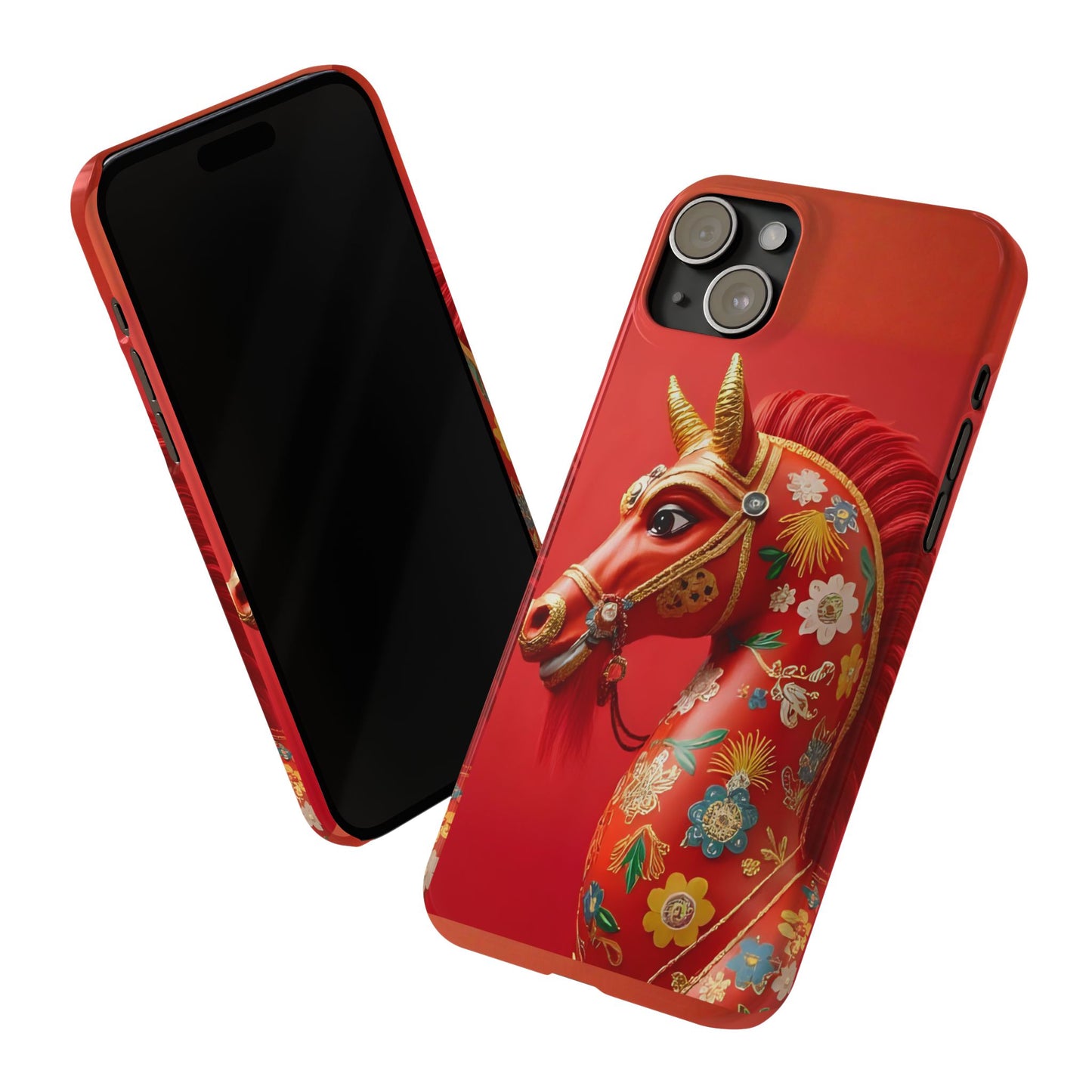 Year of the Horse Floral Art Slim Phone Case, Chinese Zodiac 2026 Design, compatible with iPhone 17 16 15 14 13 12 11