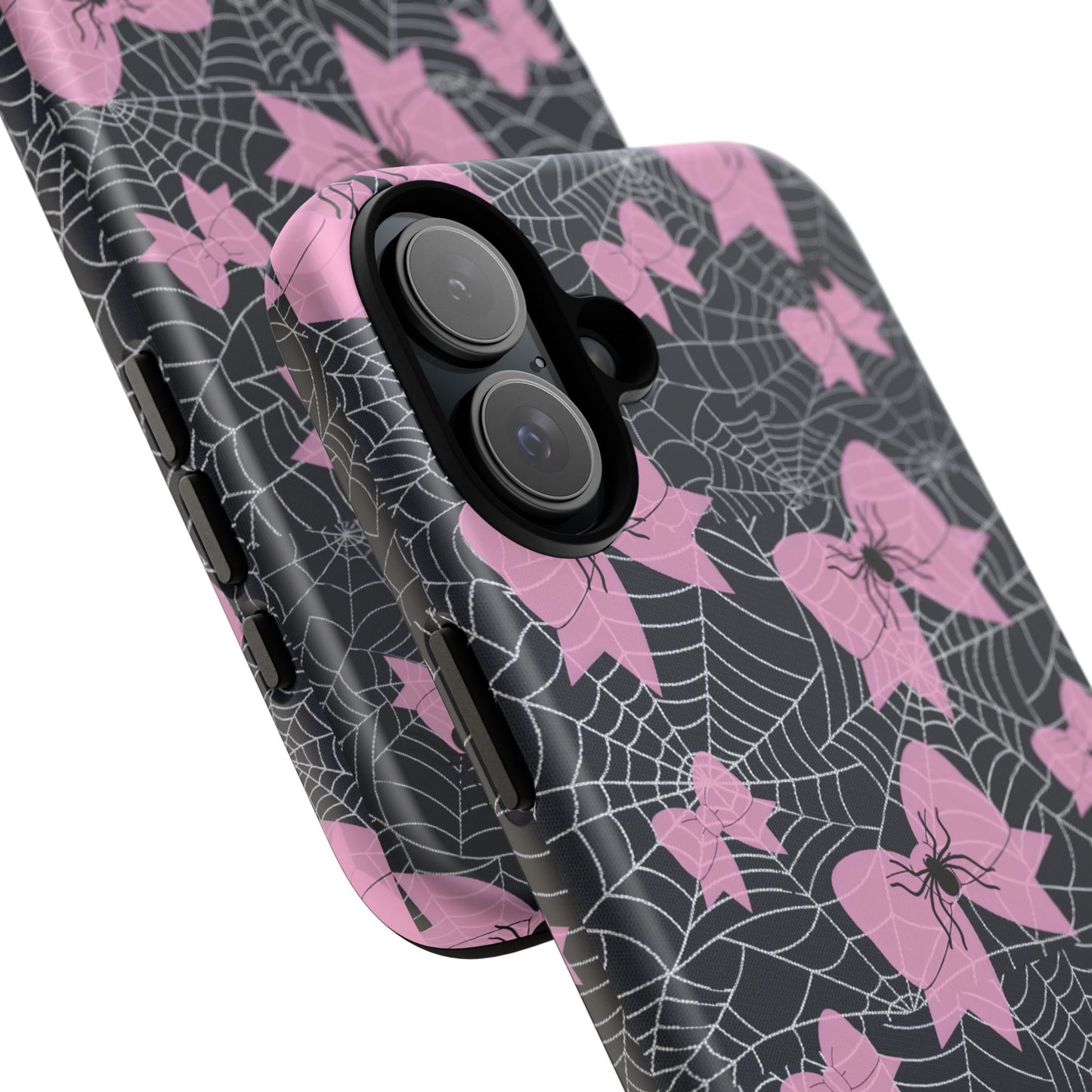 Pink Spider Bow Phone Case, Goth Coquette Spiderweb Phone Cover Creepy Cute Halloween Aesthetic Case Spooky Glam Girl Accessory for Alt Fans