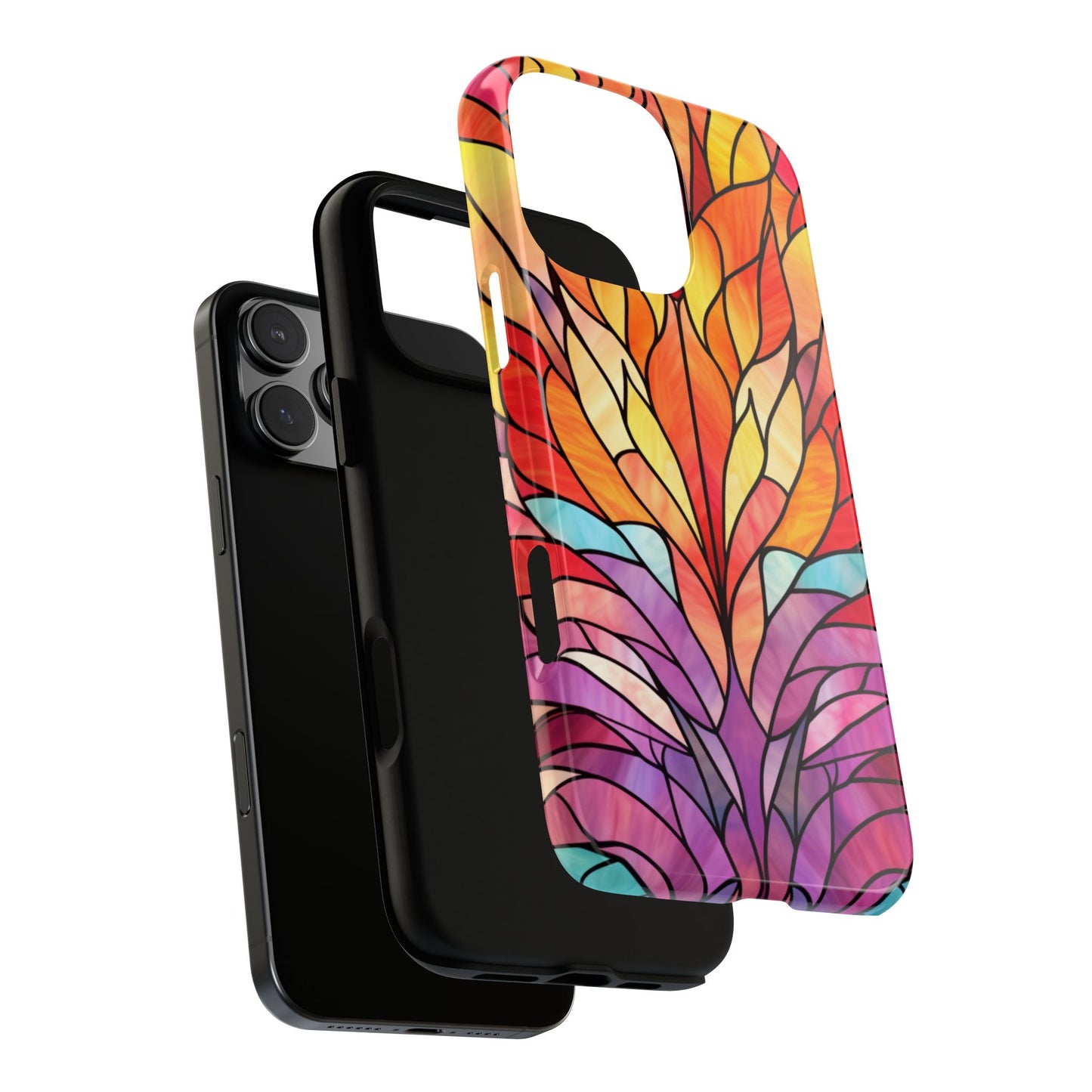 Stained Glass Style Tough Case for iPhone 16 Pro Max Plus 15-8, Samsung Galaxy & Pixel - Vibrant Colorful Mosaic Protective Gift Coverer