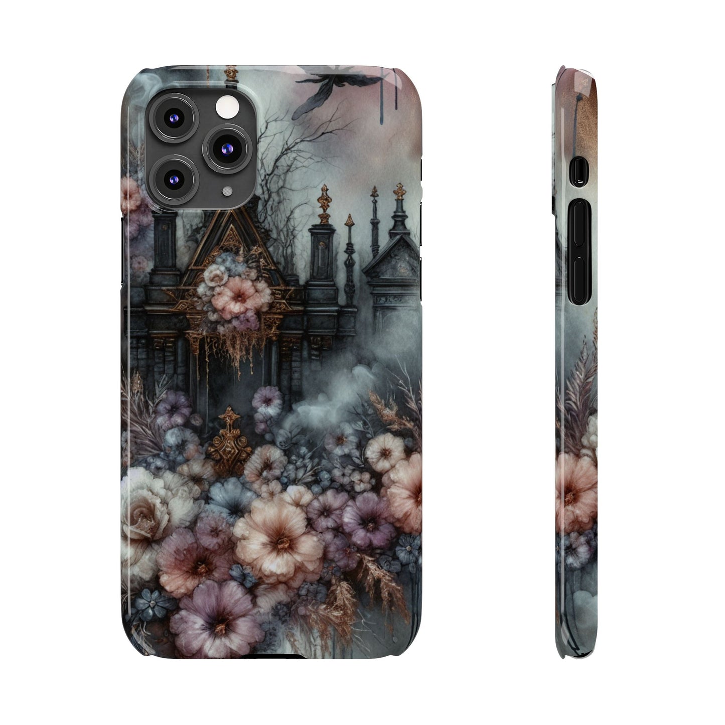 Gothic Floral Slim Phone Case, Dark Fantasy Phone Cover, Unique Flower Design, Phone Accessory for Halloween, Gift for Her