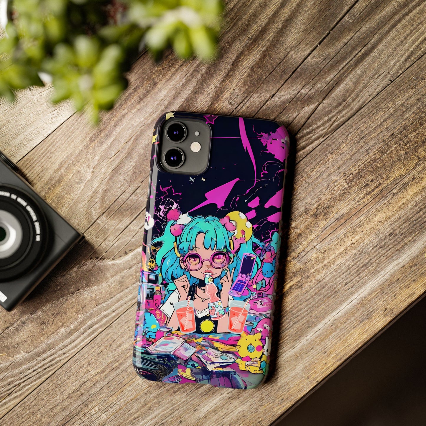 2K Anime Girl Slim Phone Case - Kawaii Vaporwave Style, Cute Maximalist Aesthetic, Cute Phone Covers, Unique Gifts for Teens