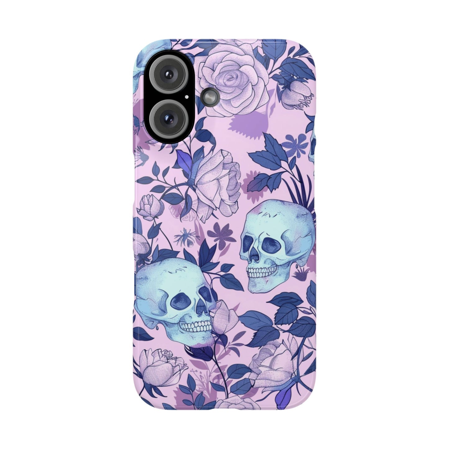 Floral Skull Slim Phone Case - Aesthetic, Trendy, Gift for Goth Lovers, Unique Phone Accessories, Floral Print, Halloween Decor