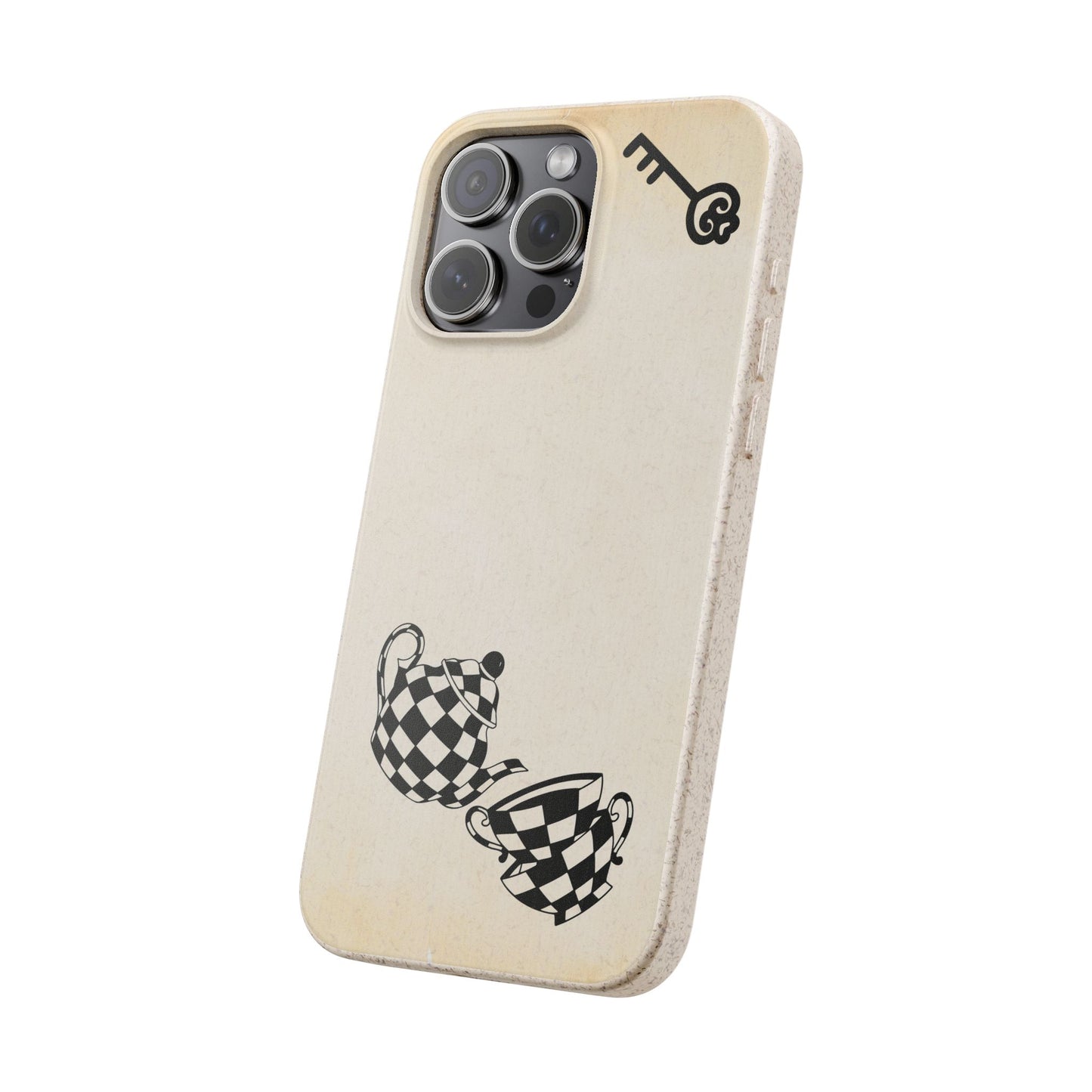 Alice in Wonderland Biodegradable Phone Case, Tea Kettle and Cups Phone Cover Compatible with iPhone, Galaxy