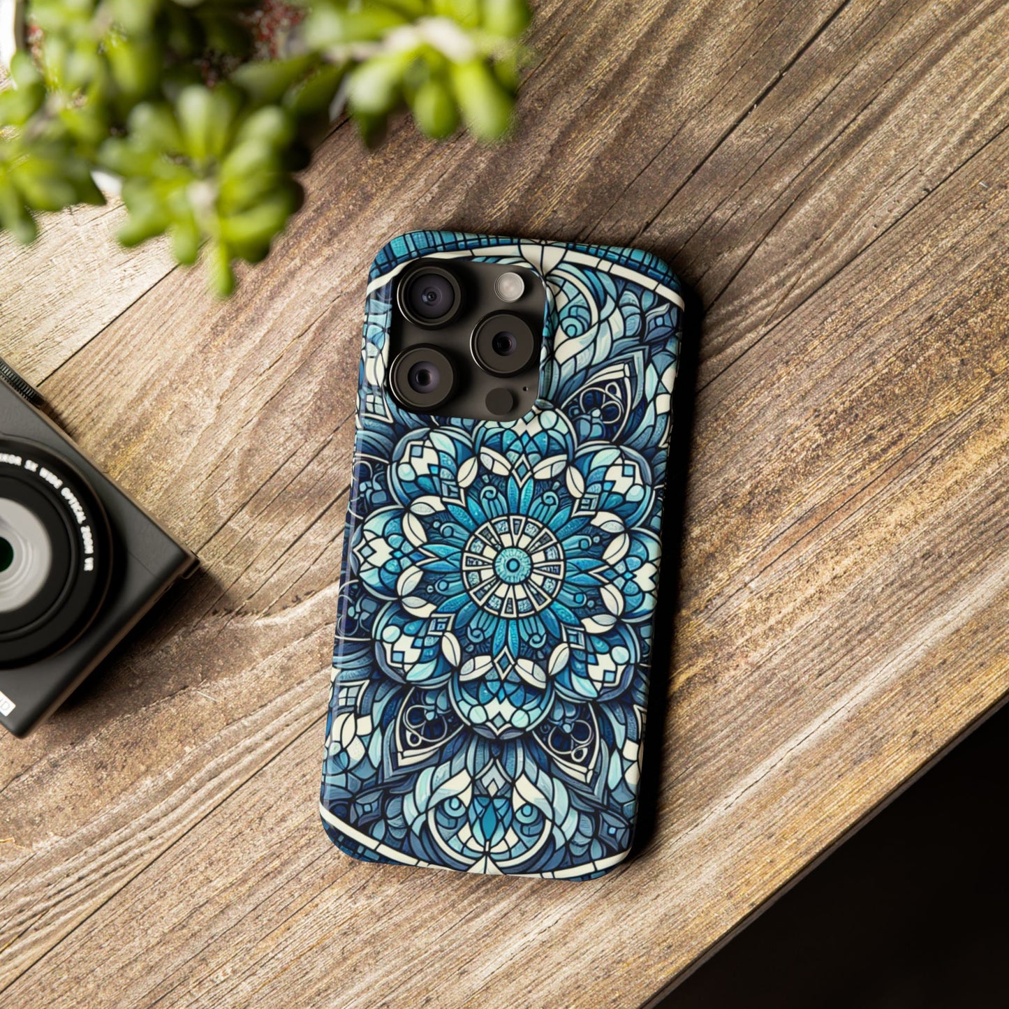 Decorative Slim Phone Case - Blue Mandala Design, Gift for Her, Phone Accessories, Boho Style, Unique Cell Phone Cover, Trendy Tech