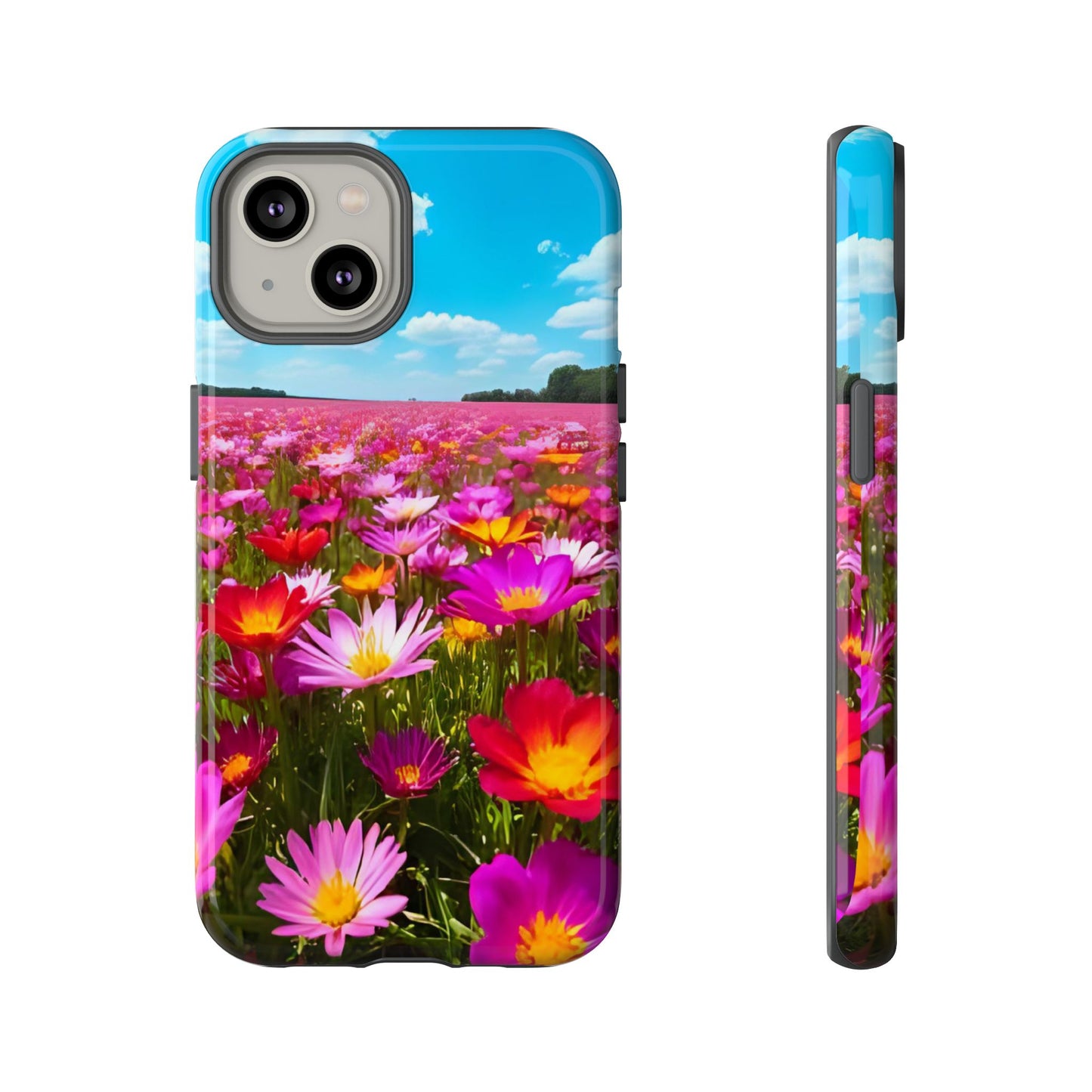 Flower Field Tough Phone Case - Wildflower Meadow Print, Colorful Nature Aesthetic, Compatible with iPhone, Galaxy, and Google Phones