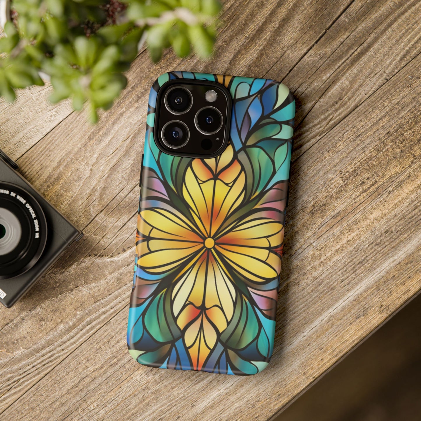 Stained Glass Sunshine Floral Phone Case, Tough Protective Gift for Women - fits iPhone 16 Pro Max Plus 15 14 13 12 11 X Samsung, Pixel