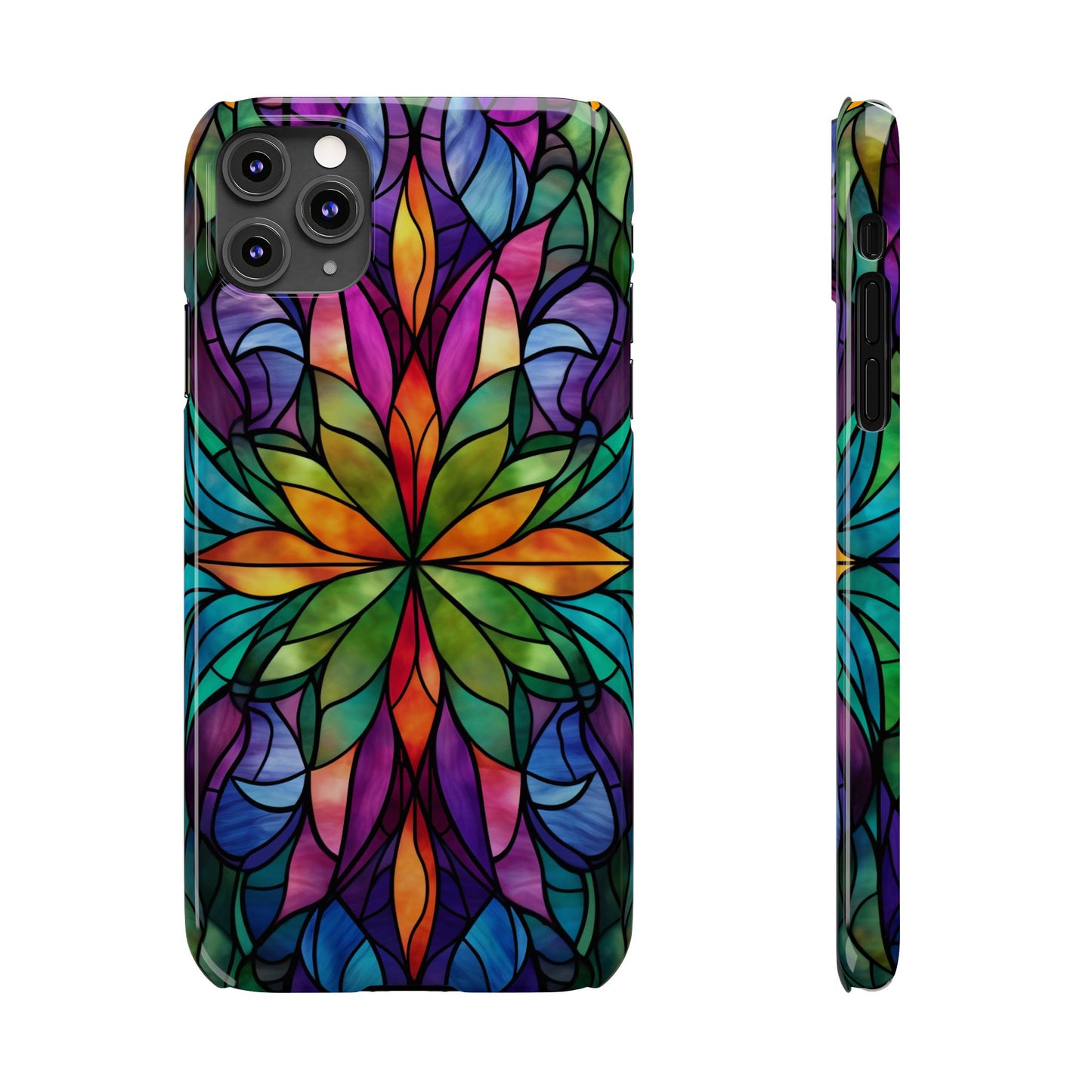 Vibrant Floral Slim Phone Cases, Colorful Cell Phone Cover, Stained Glass Design, Unique Gift for Her, Artistic Accessories, Phone Case