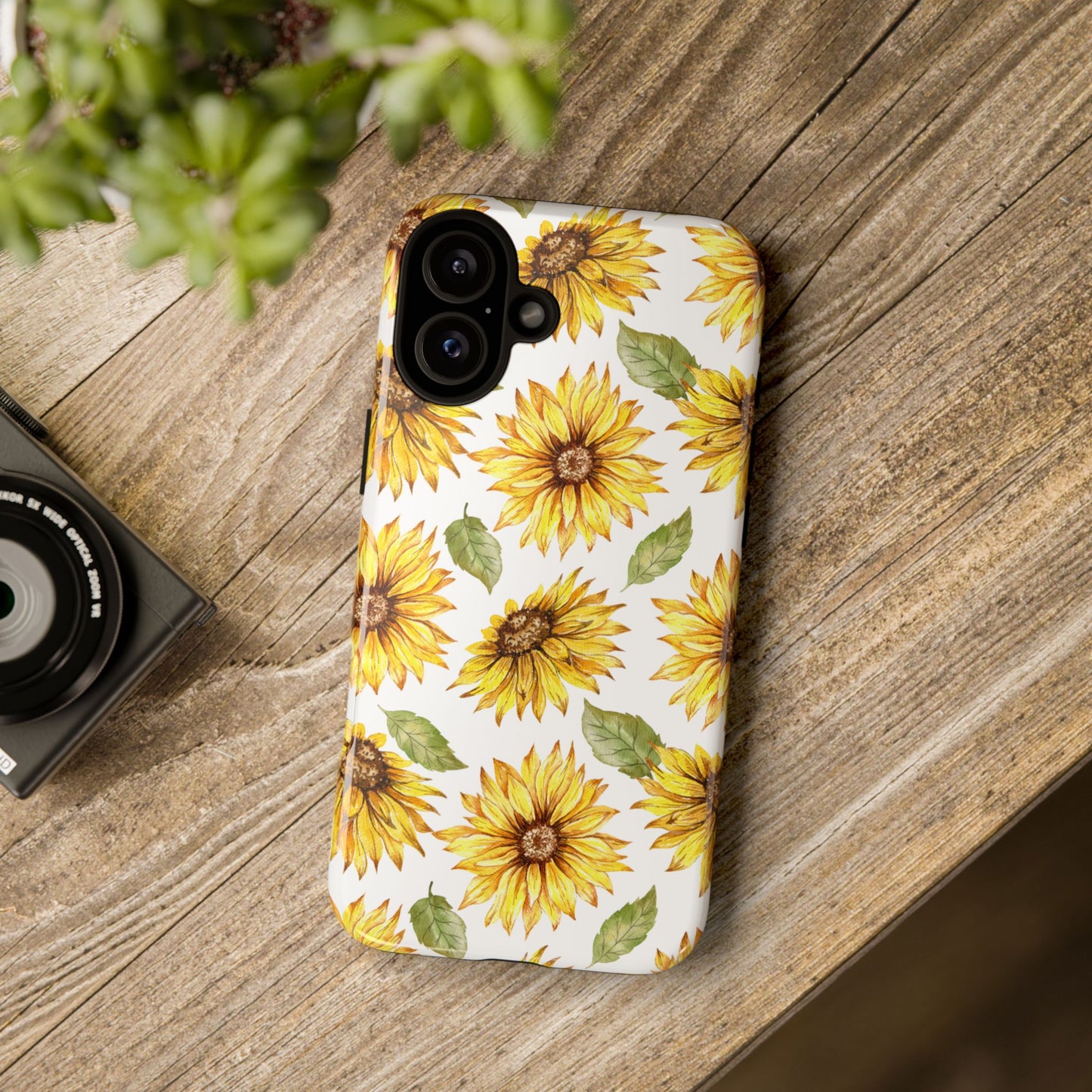 Sunflower Floral Tough Phone Case - Watercolor Botanical Print, Bright Nature Aesthetic, Compatible with iPhone, Galaxy, and Google Phones