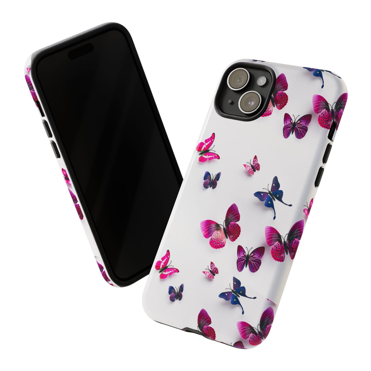 3D Style Butterfly Pattern Tough Phone Case, Coquette Insect Art and Nature, Compatible with iPhone, Galaxy, Google
