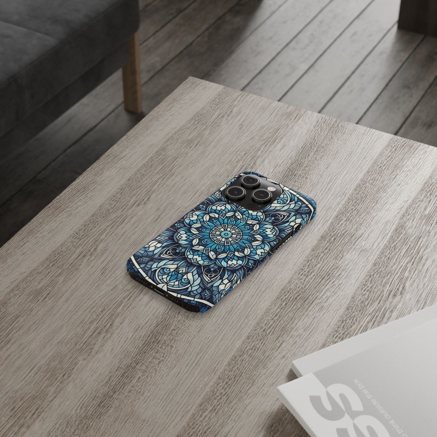 Decorative Slim Phone Case - Blue Mandala Design, Gift for Her, Phone Accessories, Boho Style, Unique Cell Phone Cover, Trendy Tech