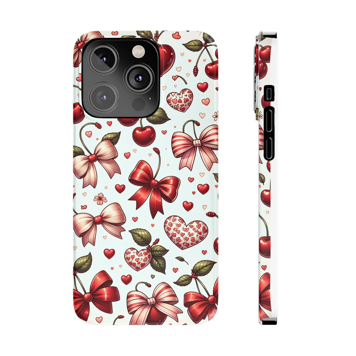 Cute Floral Phone Cases, Cherry Heart Phone Accessories, Valentine Gift, Girly Slim Phone Case, Trendy Mobile Cover