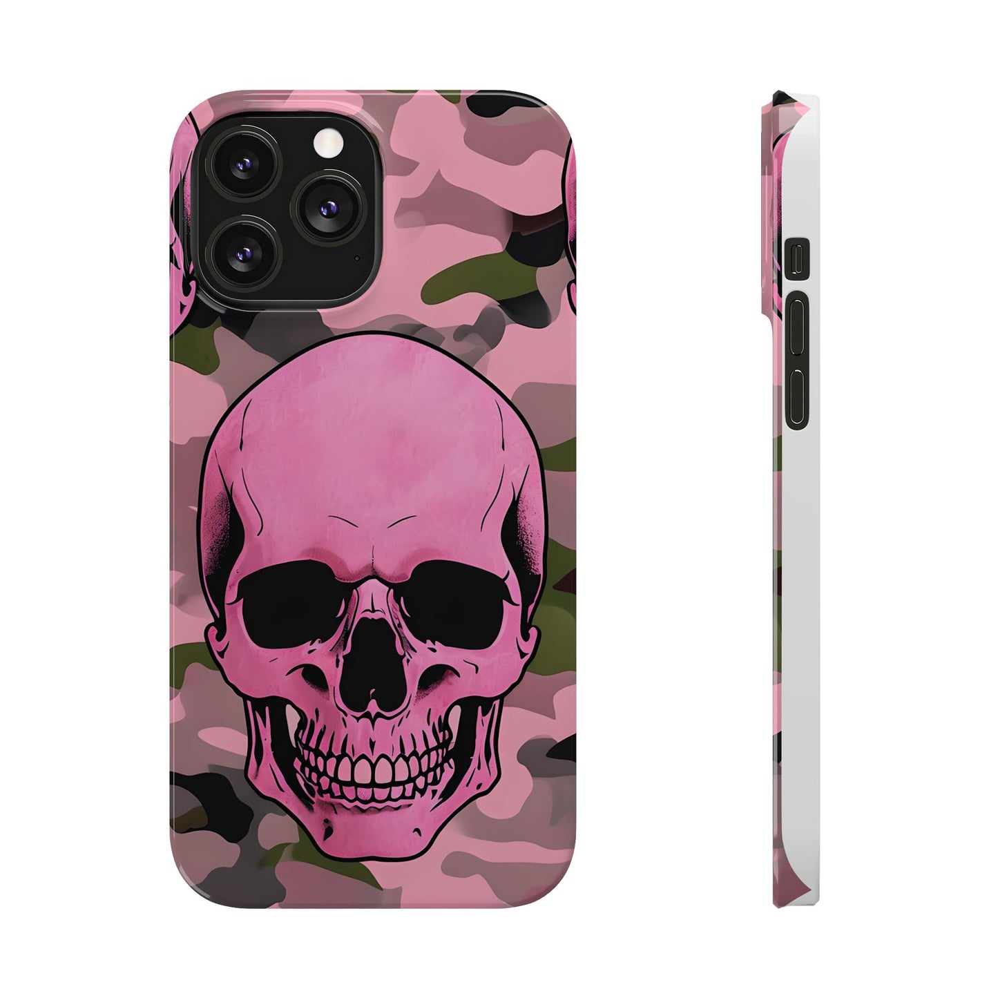 Pink Camo Skull Phone Case, Slim Case for iPhone, Edgy Phone Accessory, Unique Gift for Her, Trendy Tech Lover