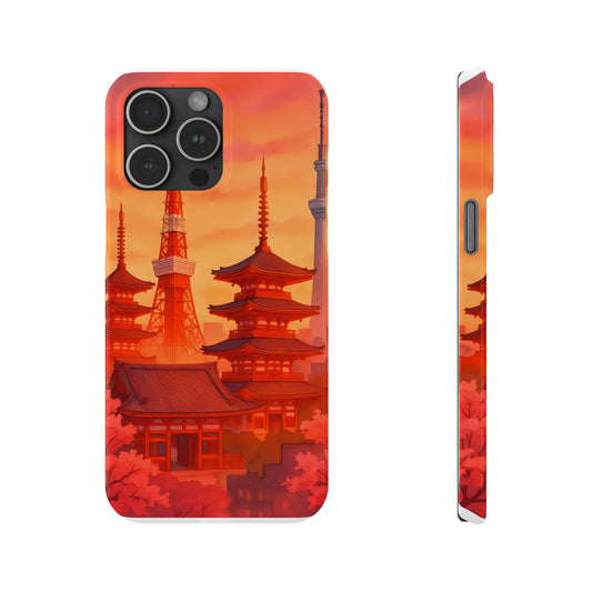 Tokyo Japan Cityscape Slim Phone Case, Sunset Skyline, Sunrise Aesthetic, Compatible with iPhone 17, iPhone 16, iPhone 15, and Others