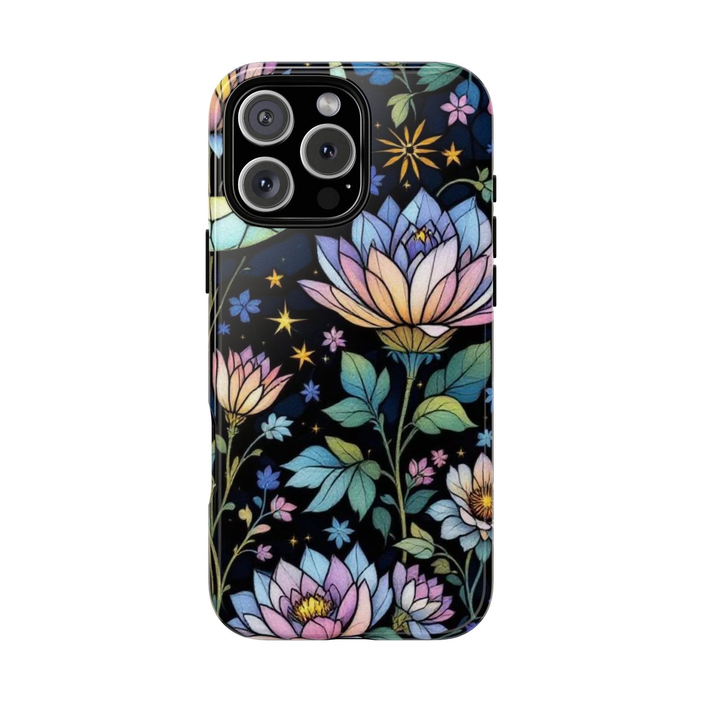 Mystic Stained Glass Lotus Dark Floral Phone Case, Artistic and Protective Magical Design Tough Cover compatible with iPhone ,Samsung Models