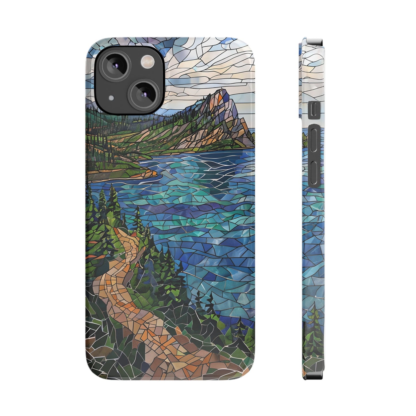 Isle Royale Mosaic Slim Phone Case, Remote Island Wilderness Art, Great Lakes Nature Aesthetic, Eco-Friendly Phone Accessory