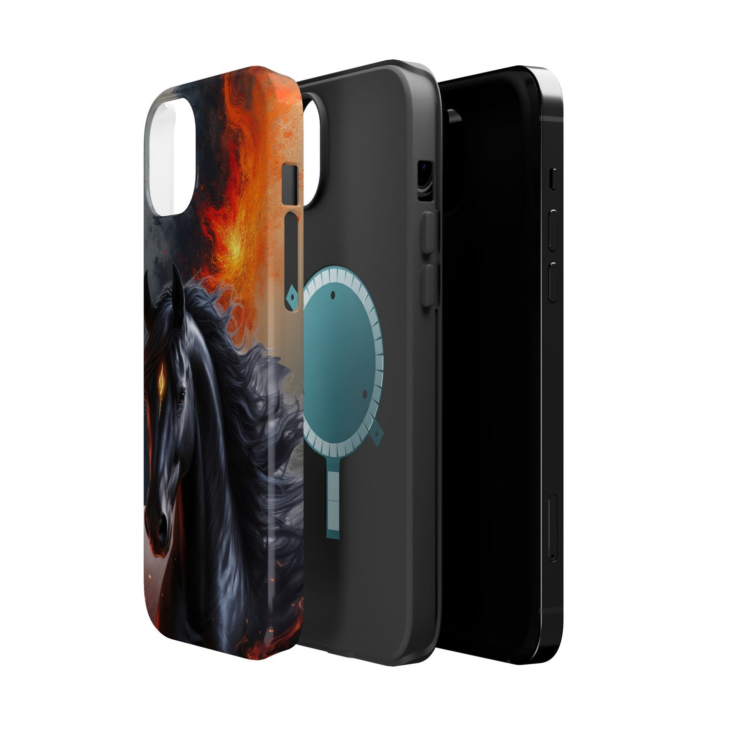 Year of the Horse Black Art Magnetic Phone Case, Chinese Zodiac 2026 Design, compatible with iPhone 17 16 15 14 13