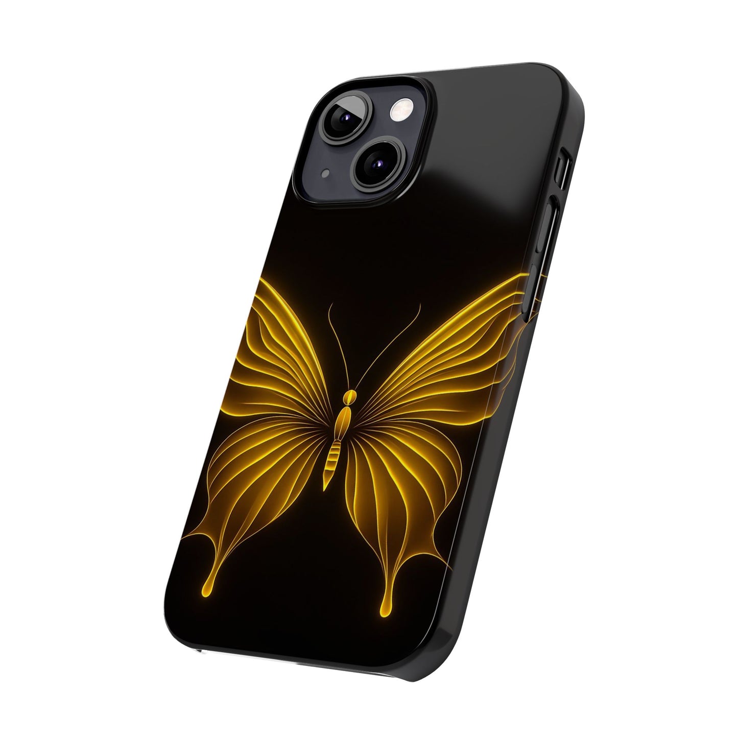 Golden Butterfly Phone Case, Elegant Insect Art, Black Aesthetic Slim Phone Case Compatible with iPhone, Galaxy, Google