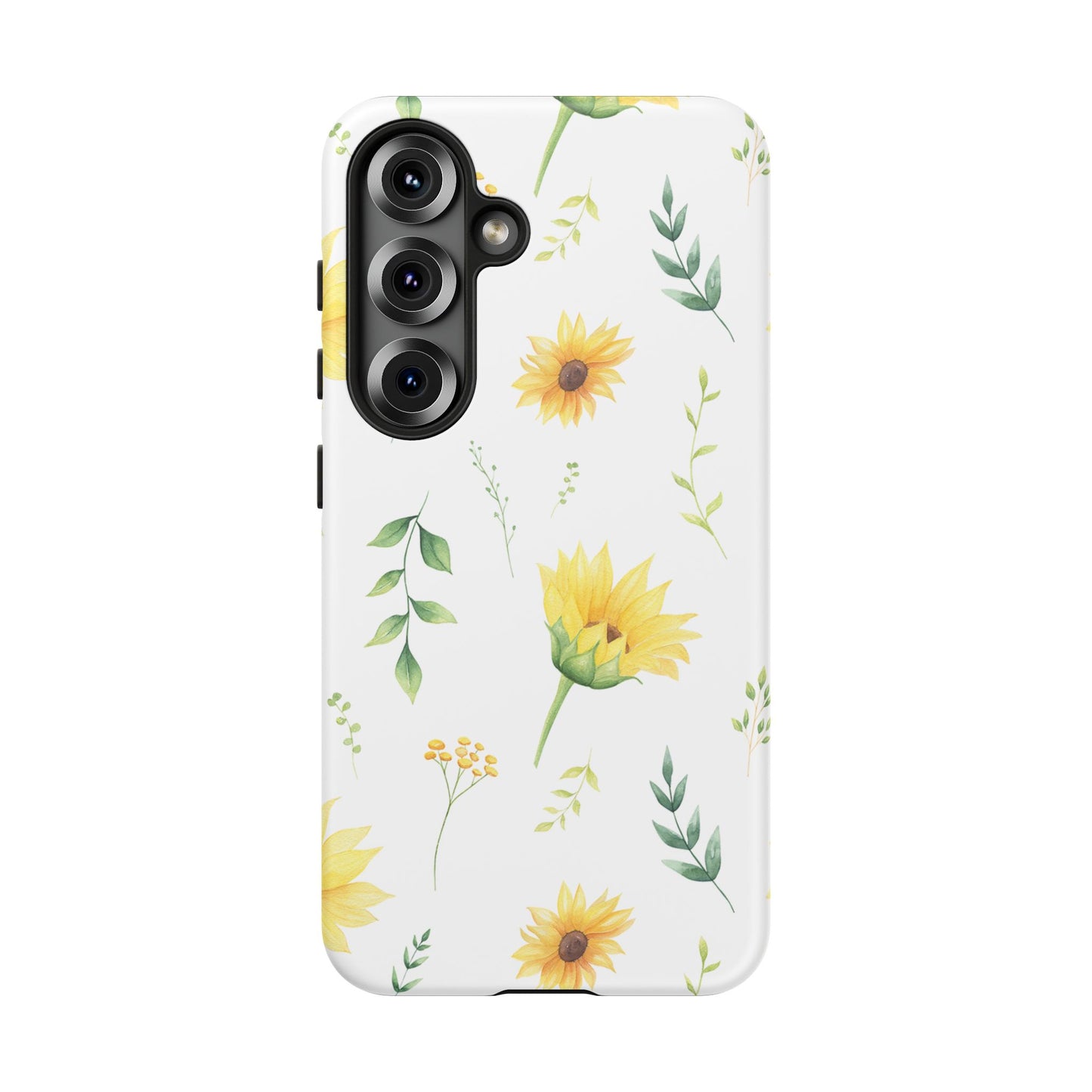 Sunflower Floral Tough Phone Case - Watercolor Botanical Print, Bright Nature Aesthetic, Compatible with iPhone, Galaxy, and Google Phones