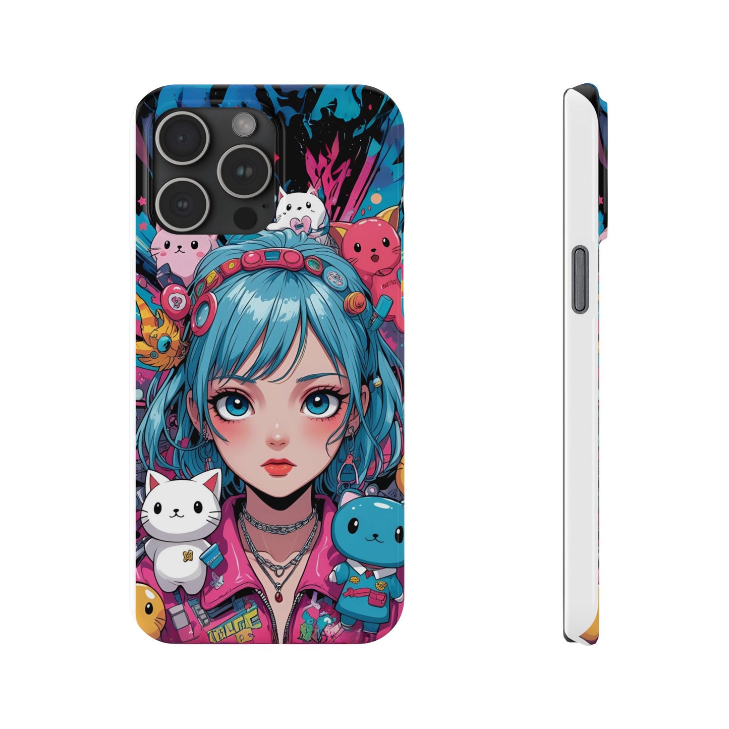 Y2K Anime Girl Slim Phone Case - Cute Maximalist Aesthetic, Kawaii Vaporwave Style, Pop Culture Lovers and Special Occasions