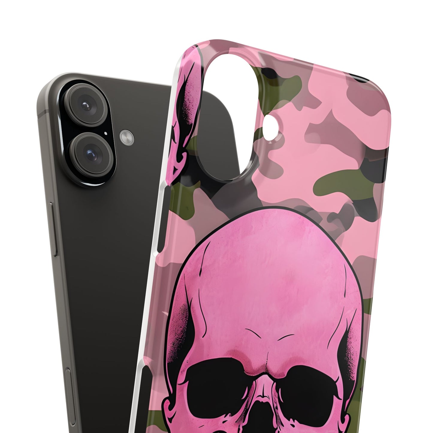Pink Camo Skull Phone Case, Slim Case for iPhone, Edgy Phone Accessory, Unique Gift for Her, Trendy Tech Lover