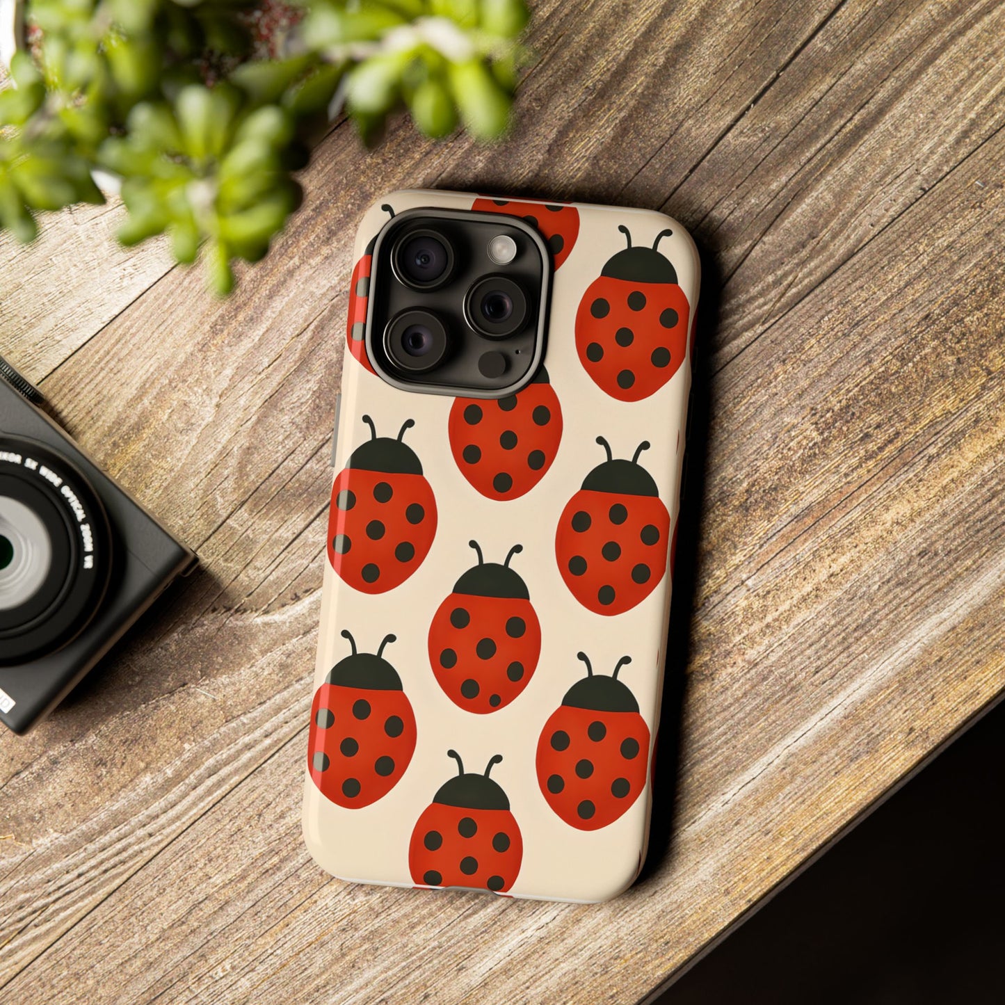 Cute Ladybug Tough Phone Case - Red and Black Insect Pattern, Nature-Inspired Design, Compatible with iPhone, Galaxy, and Google Phones