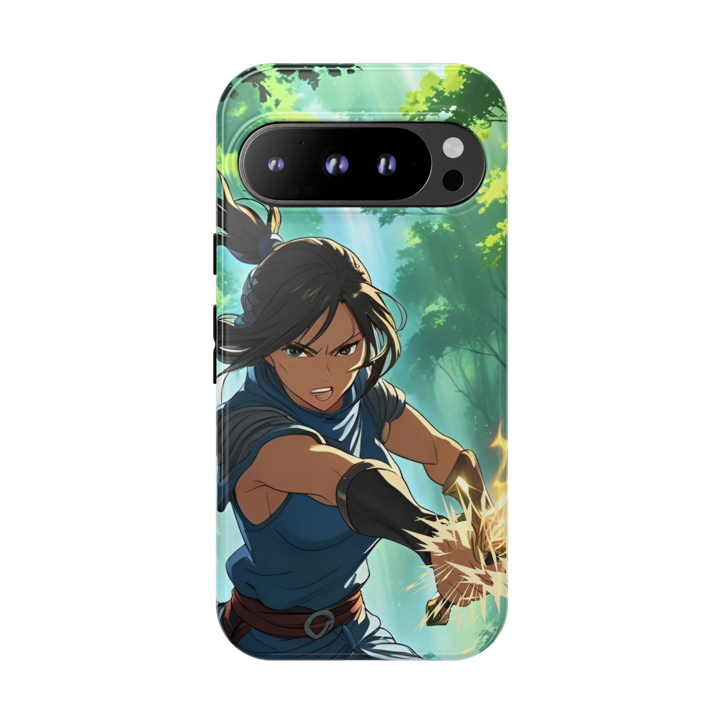 Anime Warrior Girl Tough Phone Case - Japanese Action Aesthetic, Fierce Heroine Design, Compatible with iPhone, Galaxy, and Google Phones