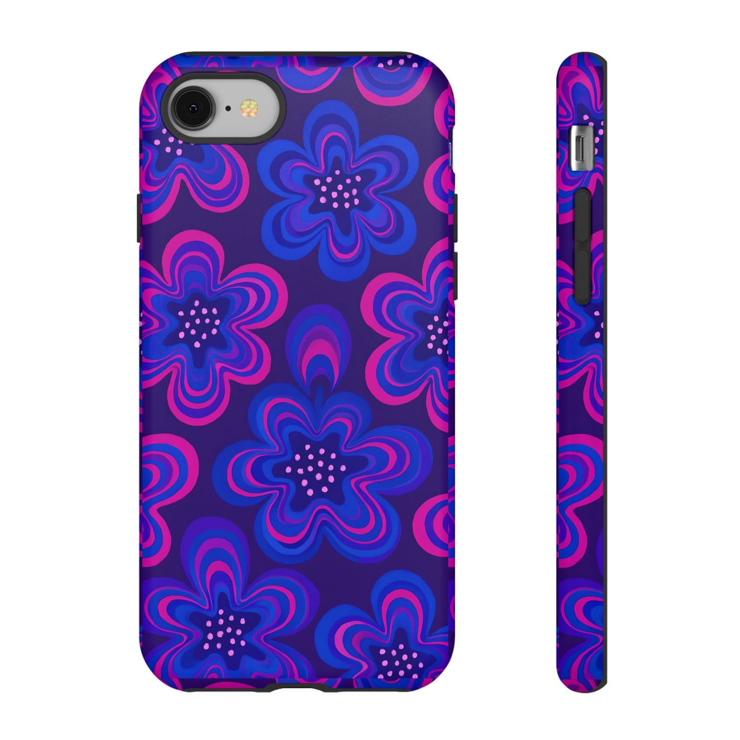 Retro Swirl Flower Tough Phone Case - Groovy Psychedelic Floral Pattern, Funky Vintage Aesthetic, Compatible with iPhone, Galaxy, and Google
